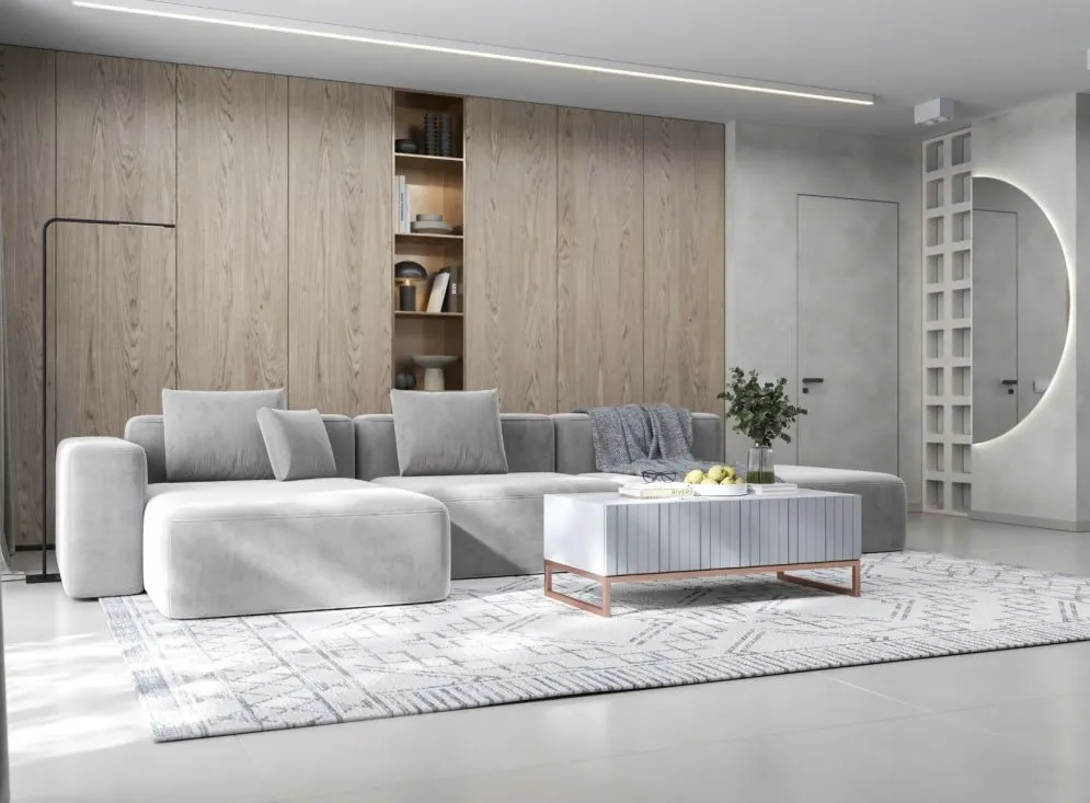 Stolik kawowy TAL 3D 110x54cm biały mat/gold do salonu I sklep meblowy MIRAT. styl GLAMOUR, RYFLOWANY kolekcja TAL