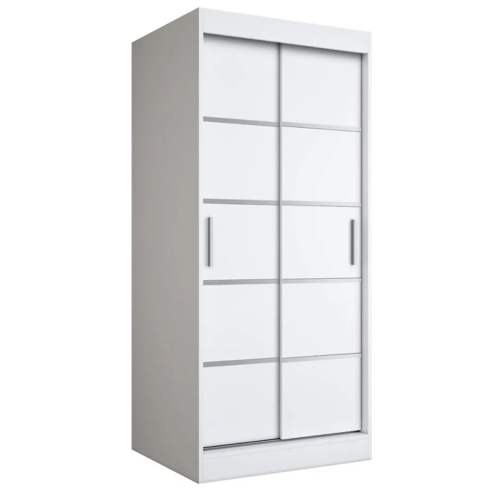 Szafa przesuwna MODUO COMFORT 90 biała mat z ozdobnymi listwami do sypialni | MIRAT. w stylu SKANDYNAWSKI kolekcja MODUO COMFORT