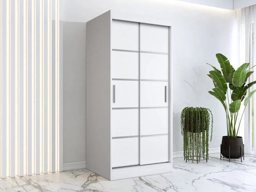 Szafa przesuwna MODUO COMFORT 90 biała mat z ozdobnymi listwami do sypialni | MIRAT. w stylu SKANDYNAWSKI kolekcja MODUO COMFORT