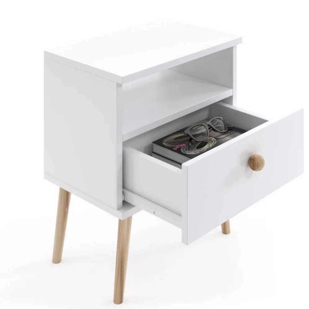 Stolik nocny LEBEL biały w stylu skandynawskim I sklep meblowy MIRAT. styl SKANDYNAWSKI