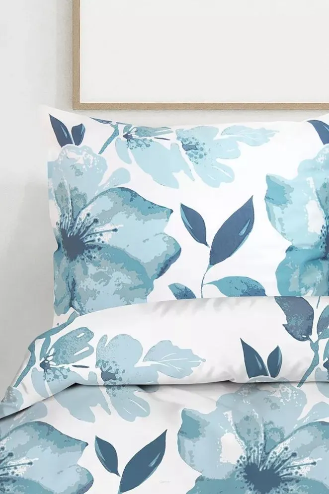 Pościel satynowa FLORIDO 160X200 biała/niebieska 100% bawełny I sklep meblowy MIRAT.