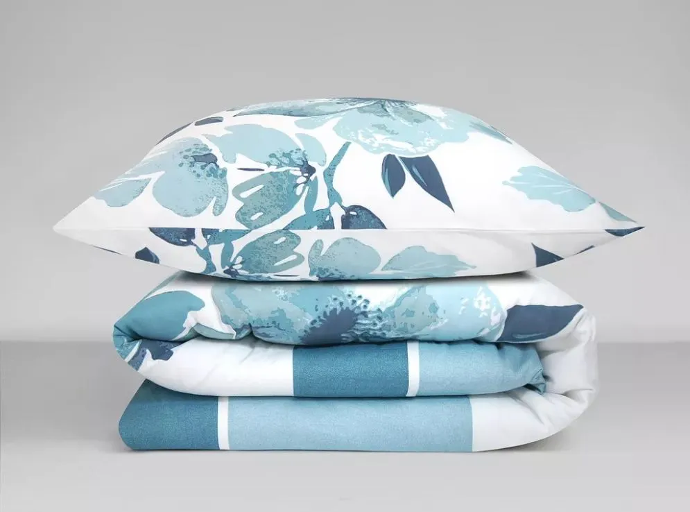 Pościel satynowa FLORIDO 160X200 biała/niebieska 100% bawełny I sklep meblowy MIRAT.