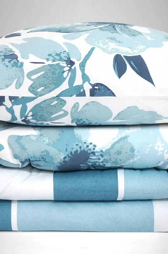 Pościel satynowa FLORIDO 160X200 biała/niebieska 100% bawełny I sklep meblowy MIRAT.