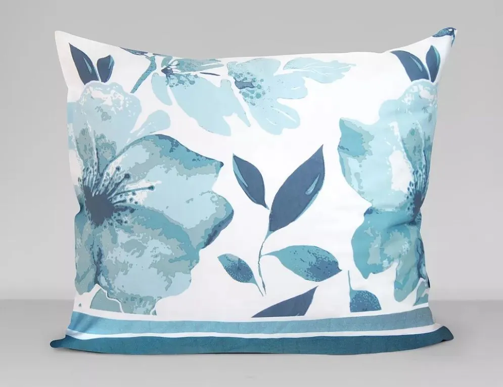 Pościel satynowa FLORIDO 160X200 biała/niebieska 100% bawełny I sklep meblowy MIRAT.