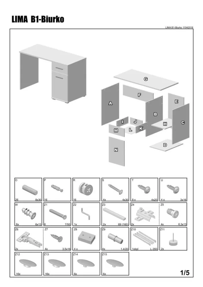 Instrukcja montażu biurka LIMA B-1