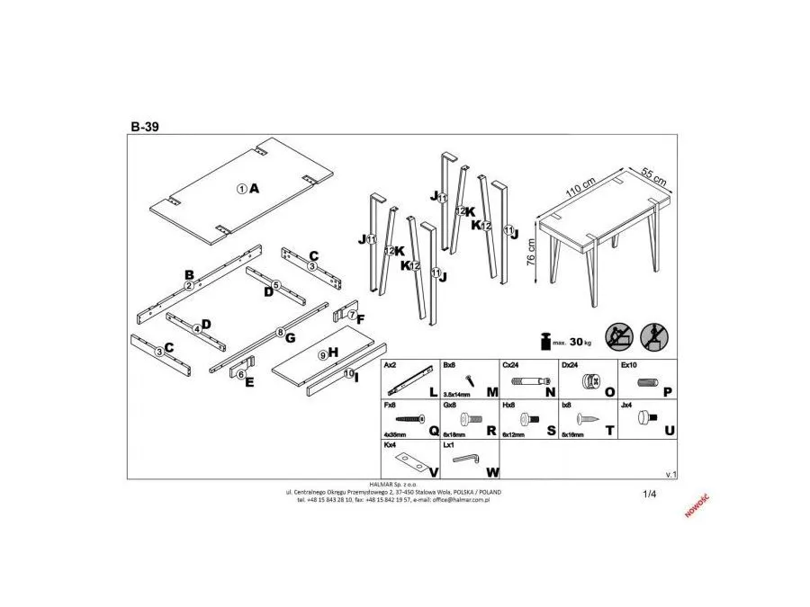 Biurko B-39 orzech miodowy/czarne komputerowe | MIRAT. w stylu LOFT kolekcja