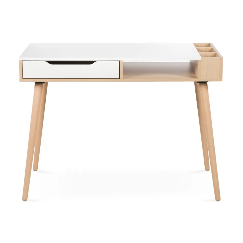 Biurko SOFIE białe/buk z szufladą I sklep meblowy MIRAT. styl SKANDYNAWSKI