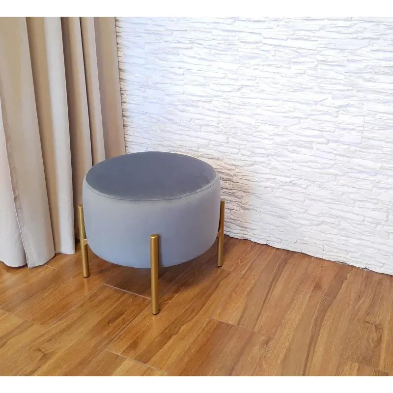 Pufa WILFRED MG VELVET szara/złota wygodna | MIRAT. styl GLAMOUR