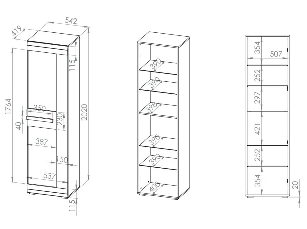 Witryna wysoka BIANKA sosna śnieżna/szara z podświetleniem w opcji I sklep meblowy MIRAT. styl SKANDYNAWSKI kolekcja BIANKA