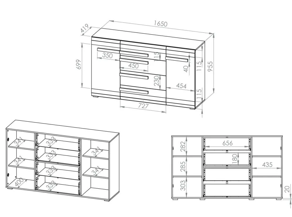 Komoda BIANKA 2D4S 165 sosna śnieżna/szara do sypialni I sklep meblowy MIRAT. styl SKANDYNAWSKI kolekcja BIANKA