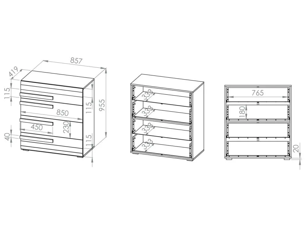 Komoda BIANKA 4S 86 sosna śnieżna/szara czteroszufladowa I sklep meblowy MIRAT. styl SKANDYNAWSKI kolekcja BIANKA