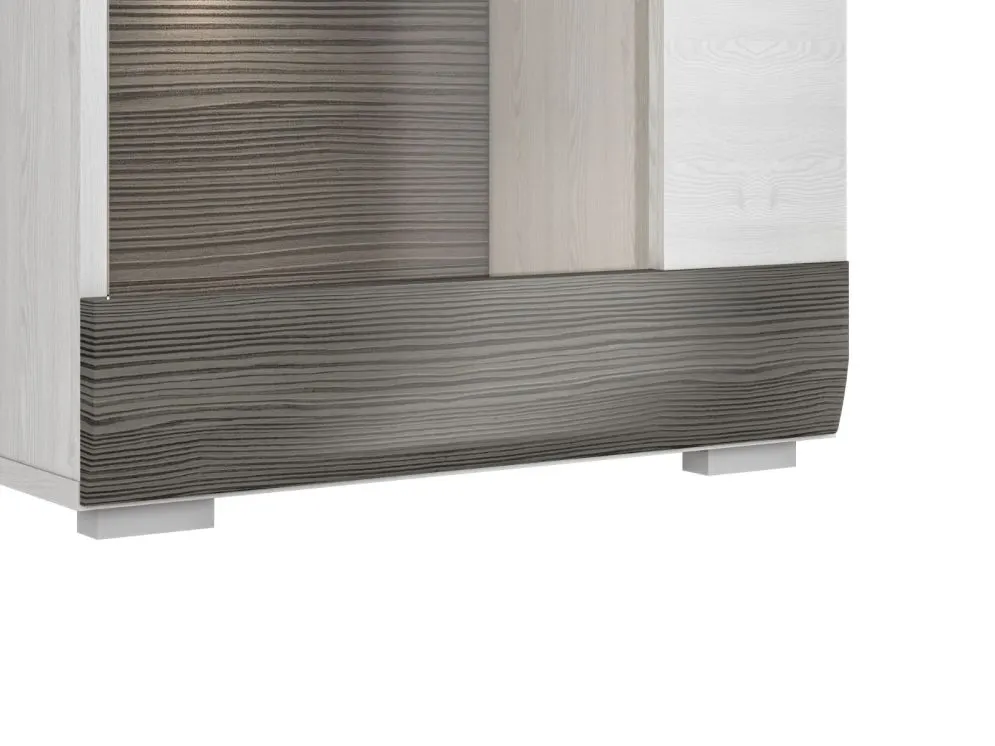 Witryna wysoka BIANKA sosna śnieżna/szara z podświetleniem w opcji I sklep meblowy MIRAT. styl SKANDYNAWSKI kolekcja BIANKA