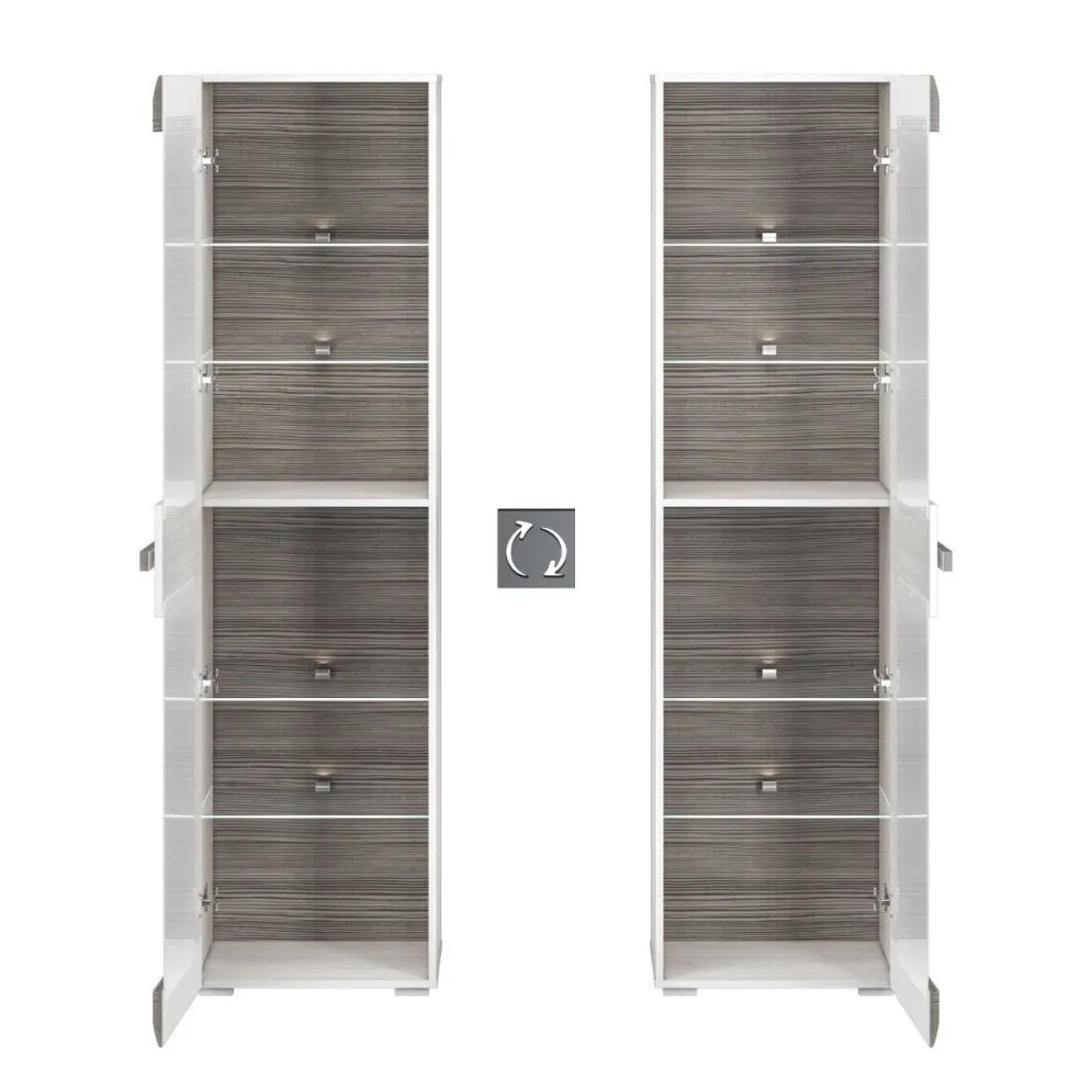 Witryna wysoka BIANKA sosna śnieżna/szara z podświetleniem w opcji I sklep meblowy MIRAT. styl SKANDYNAWSKI kolekcja BIANKA