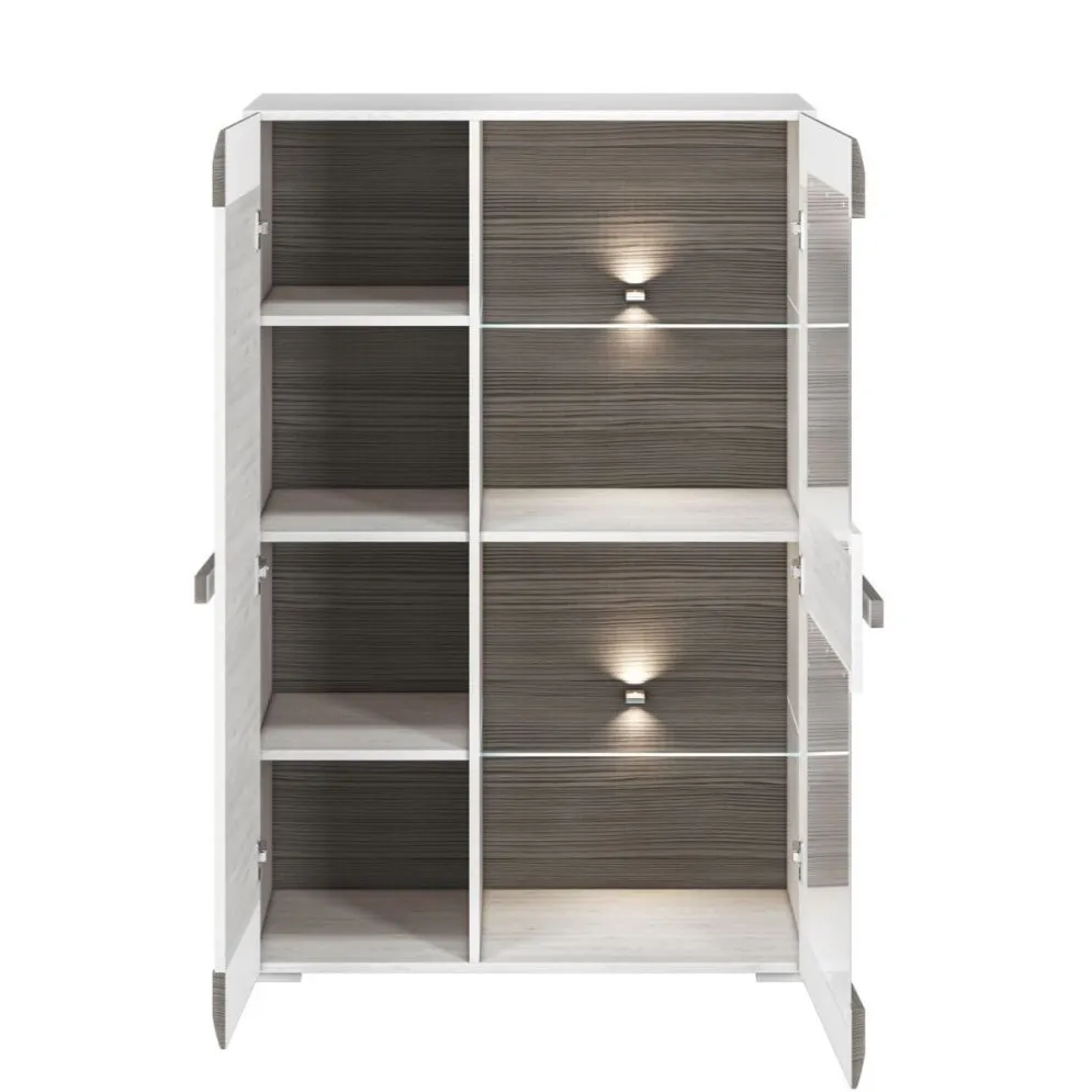 Witryna niska BIANKA sosna śnieżna/szary do salonu I sklep meblowy MIRAT. styl SKANDYNAWSKI kolekcja BIANKA