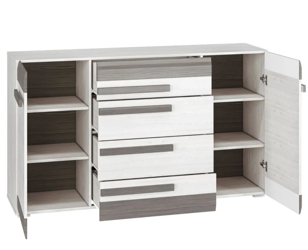 Komoda BIANKA 2D4S 165 sosna śnieżna/szara do sypialni I sklep meblowy MIRAT. styl SKANDYNAWSKI kolekcja BIANKA