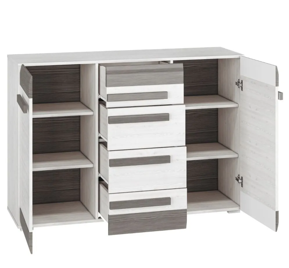 Komoda BIANKA 2D4S 138 sosna śnieżna/szara w stylu skandynawskim I sklep meblowy MIRAT. styl SKANDYNAWSKI kolekcja BIANKA