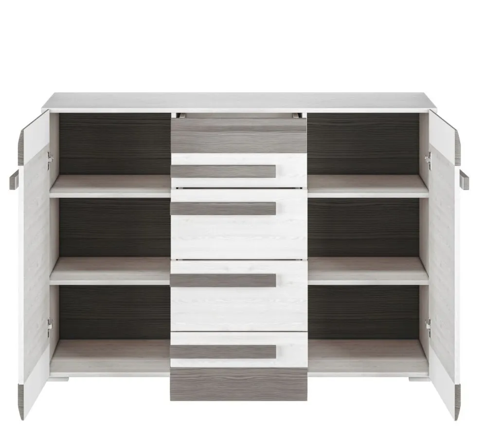 Komoda BIANKA 2D4S 138 sosna śnieżna/szara w stylu skandynawskim I sklep meblowy MIRAT. styl SKANDYNAWSKI kolekcja BIANKA