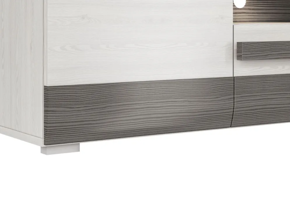 Szafka RTV BIANKA 165 sosna śnieżna/szara pod telewizor I sklep meblowy MIRAT. styl SKANDYNAWSKI kolekcja BIANKA