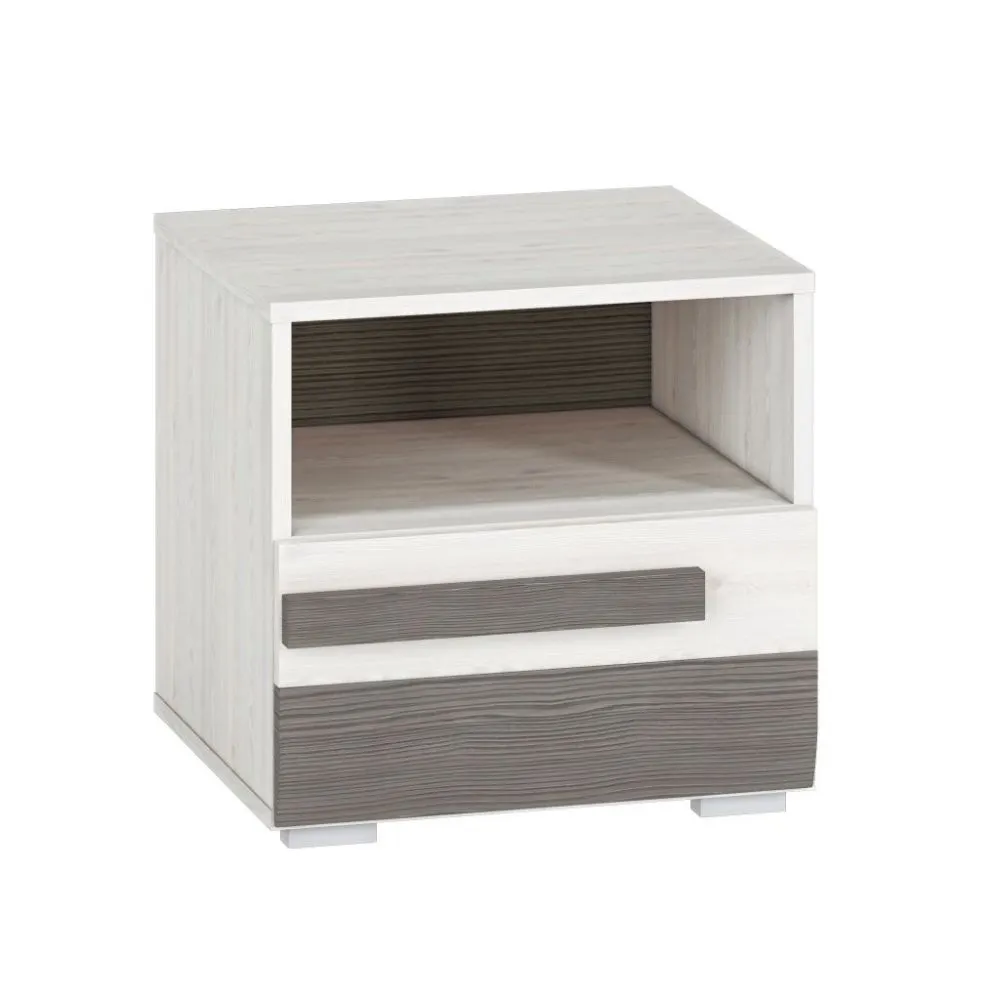Szafka nocna BIANKA sosna śnieżna/szara z półką do sypialni I sklep meblowy MIRAT. kolekcja BIANKA
