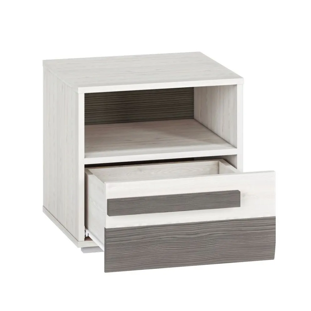 Szafka nocna BIANKA sosna śnieżna/szara z półką do sypialni I sklep meblowy MIRAT. kolekcja BIANKA
