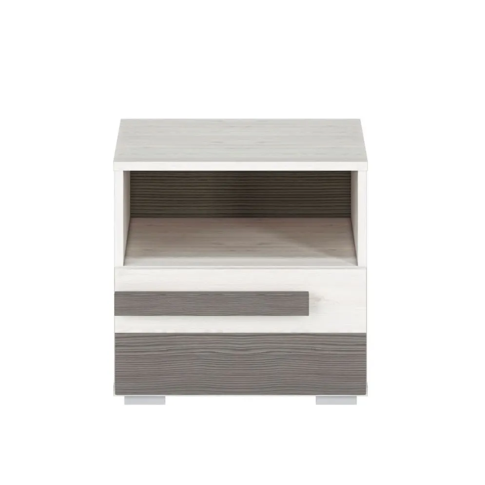 Szafka nocna BIANKA sosna śnieżna/szara z półką do sypialni I sklep meblowy MIRAT. kolekcja BIANKA