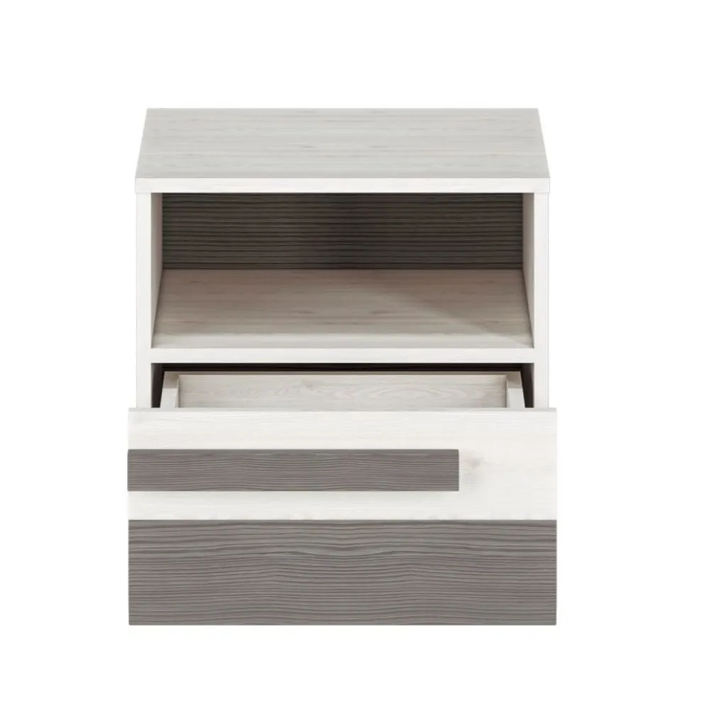 Szafka nocna BIANKA sosna śnieżna/szara z półką do sypialni I sklep meblowy MIRAT. kolekcja BIANKA