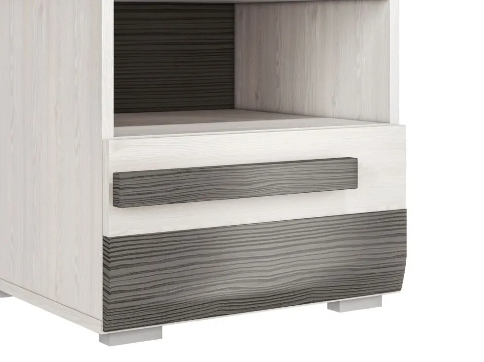 Szafka nocna BIANKA sosna śnieżna/szara z półką do sypialni I sklep meblowy MIRAT. kolekcja BIANKA