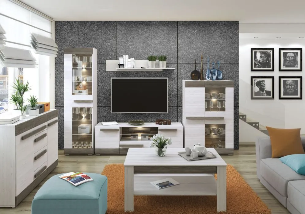 Ława BIANKA 114x67 sosna śnieżna/szary z półką I sklep meblowy MIRAT. styl SKANDYNAWSKI kolekcja BIANKA