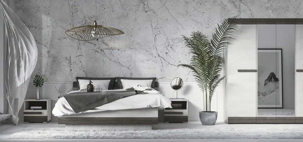 Szafka nocna BIANKA sosna śnieżna/szara z półką do sypialni I sklep meblowy MIRAT. kolekcja BIANKA