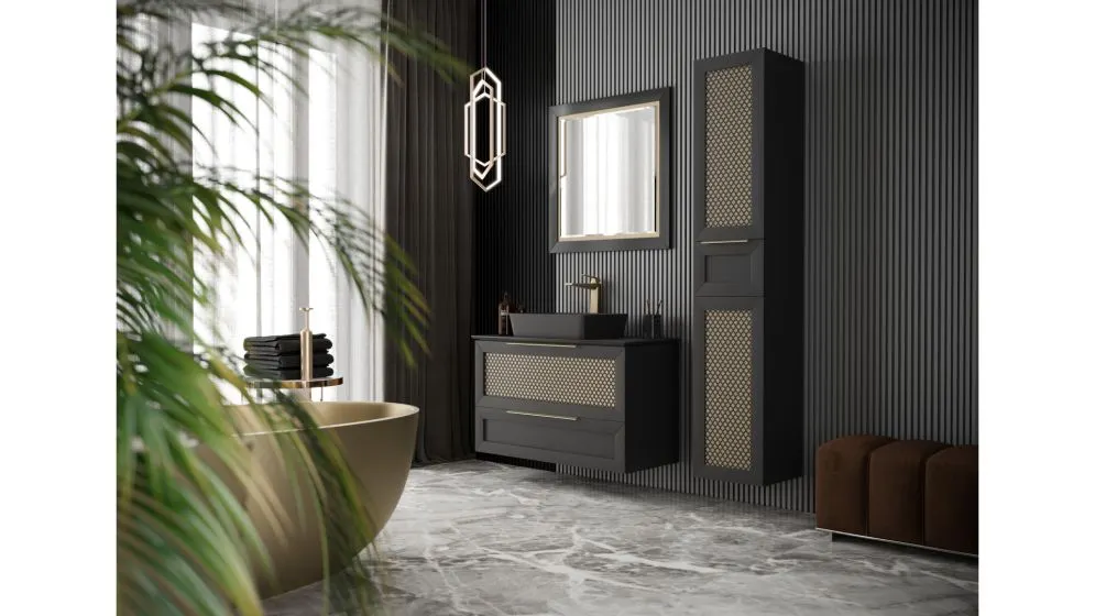 Blat łazienkowy kompaktowy 60 cm czarny z fazą 45° solidny | MIRAT