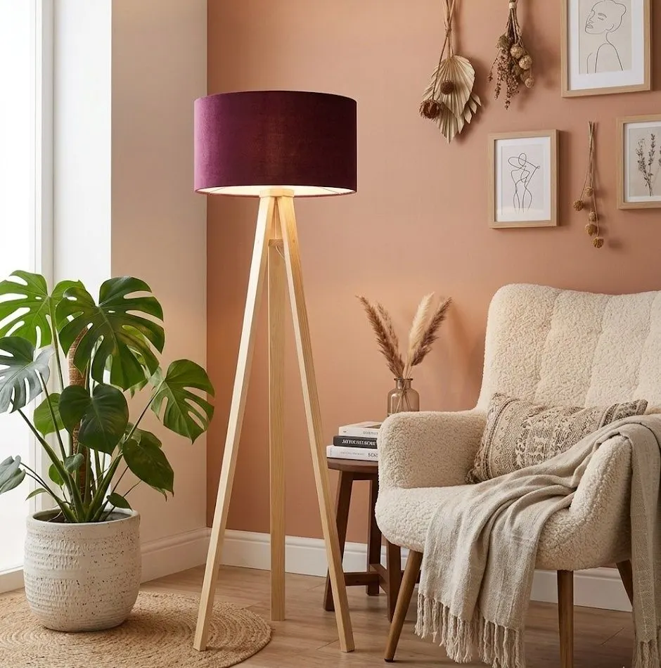 Lampa stojąca HOME 50 fioletowa/biała/sosna z włącznikiem nożnym | MIRAT.