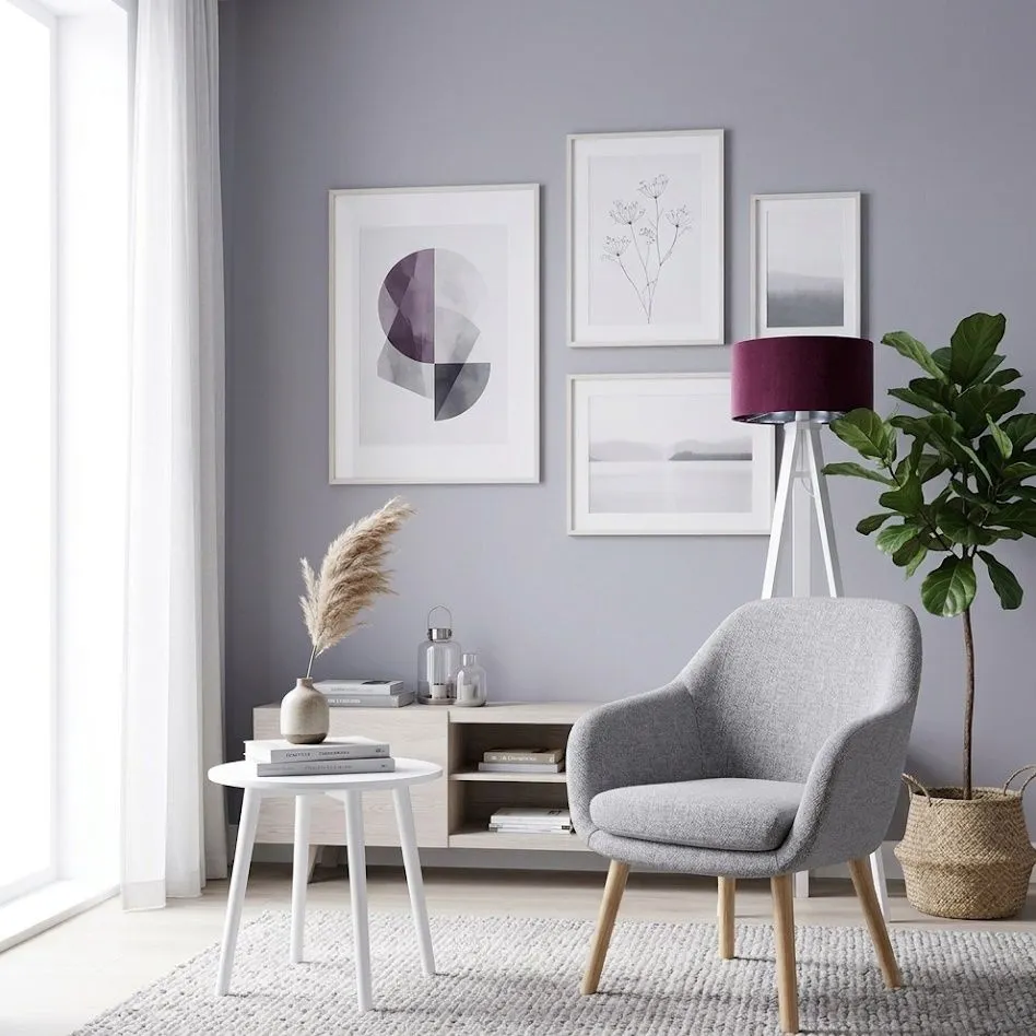 Lampa stojąca HOME 50 fioletowa/srebrna/biała welurowa podłogowa | MIRAT.