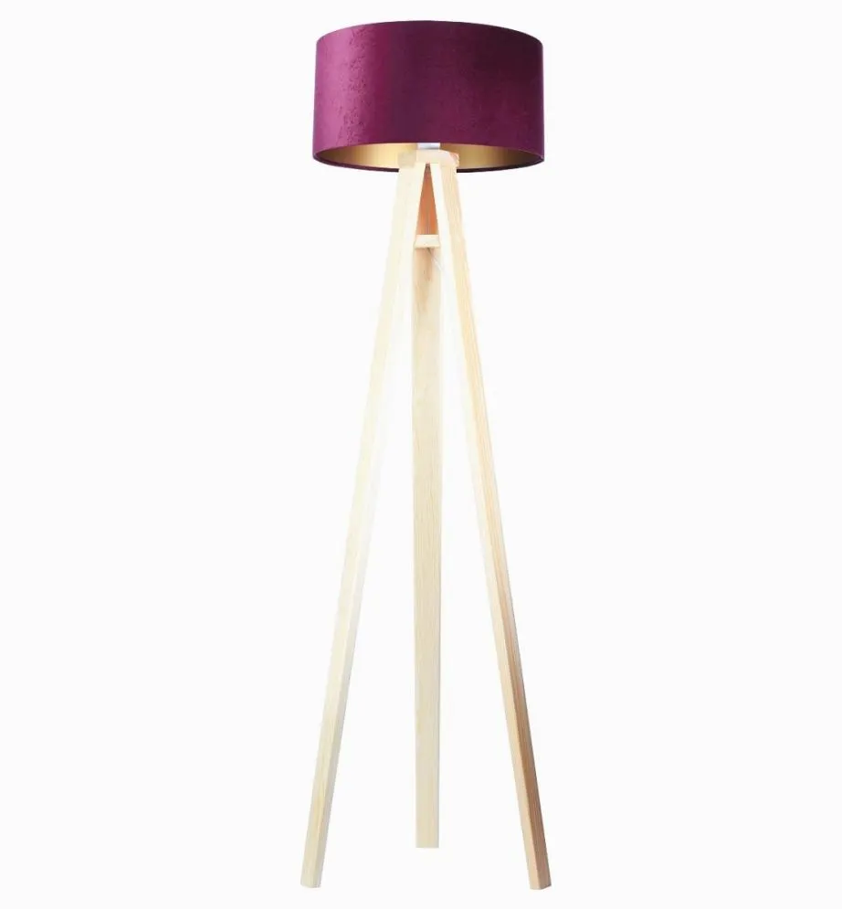 Lampa stojąca HOME 50 fioletowa/złota/sosna welurowa | MIRAT.