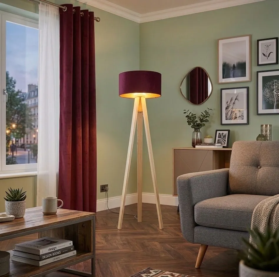 Lampa stojąca HOME 50 fioletowa/złota/sosna welurowa | MIRAT.