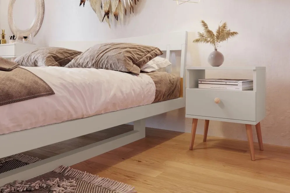 Szafka nocna LEBEL kaszmirowa na drewnianych nogach I sklep meblowy MIRAT. styl SKANDYNAWSKI kolekcja LEBEL