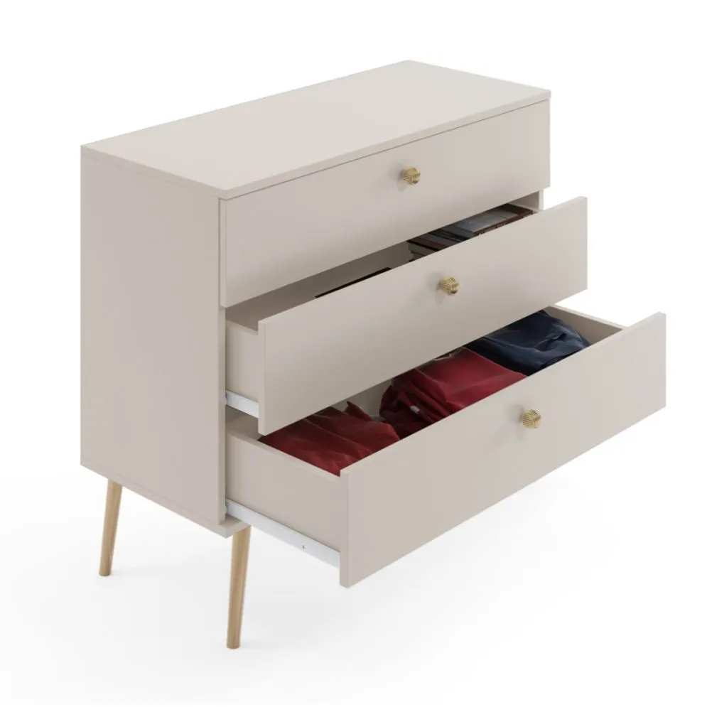 Komoda LEBEL 2 z szufladami 100cm kaszmirowa do sypialni I sklep meblowy MIRAT. styl SKANDYNAWSKI kolekcja LEBEL