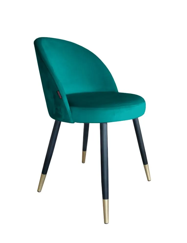 Krzesło TANEW VELVET GOLD morskie z czarnymi nogami tapicerowane | MIRAT. styl GLAMOUR