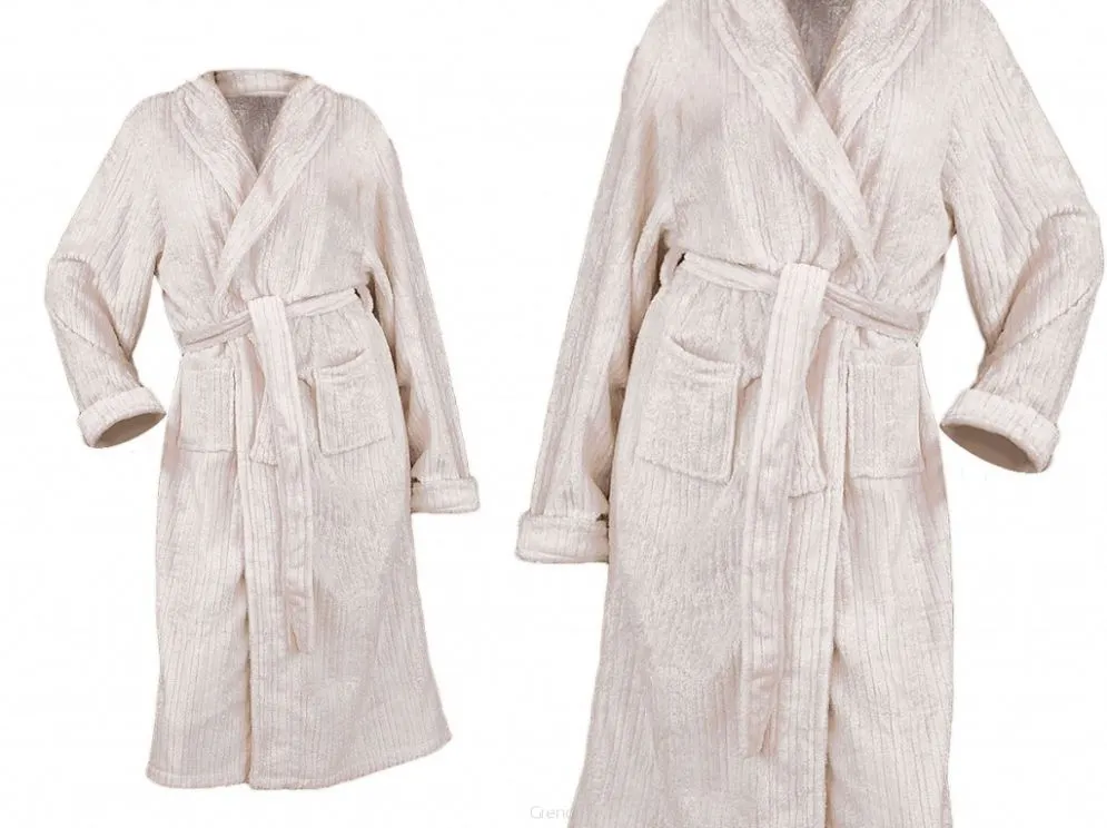 Kremowy szlafrok męski w rozmiarze M z poliestru Bonjour Greno