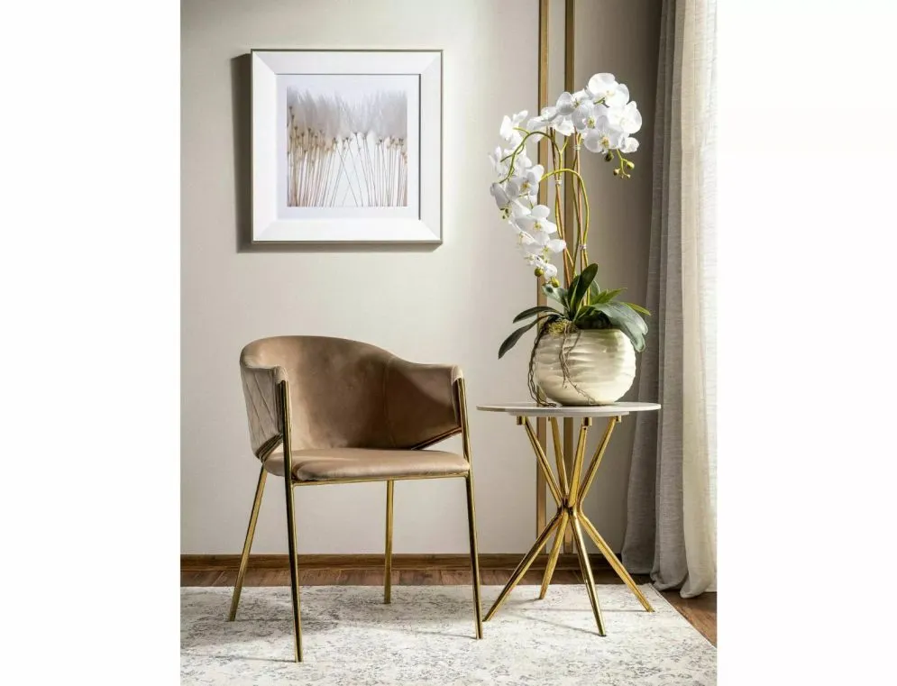 Krzesło tapicerowane BONO VELVET beżowe/złote w stylu glamour I sklep meblowy MIRAT. styl GLAMOUR