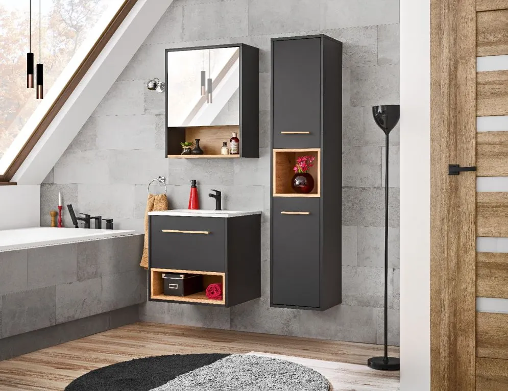 Szafka łazienkowa BORNEO COSMOS 840 grafitowa z lustrem | MIRAT.  kolekcja BORNEO COSMOS