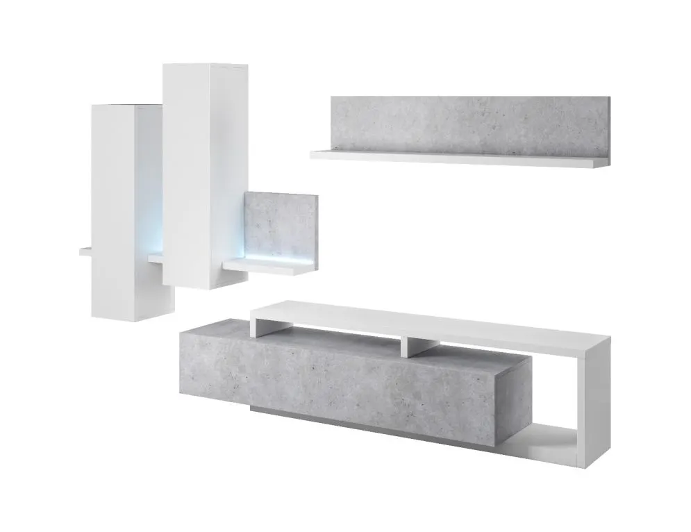 Meblościanka BOTA biała/beton colorado HELVETIA | MIRAT. w stylu LOFT kolekcja BOTA