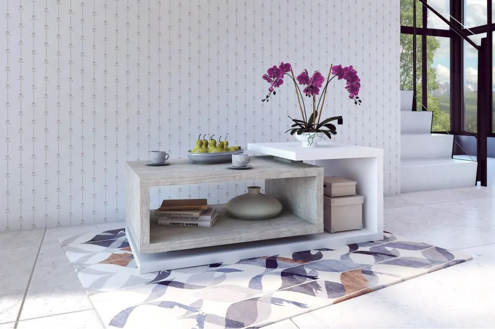 Stolik kawowy BOTA 120x60 biały/beton colorado HELVETIA | MIRAT. styl LOFT kolekcja BOTA