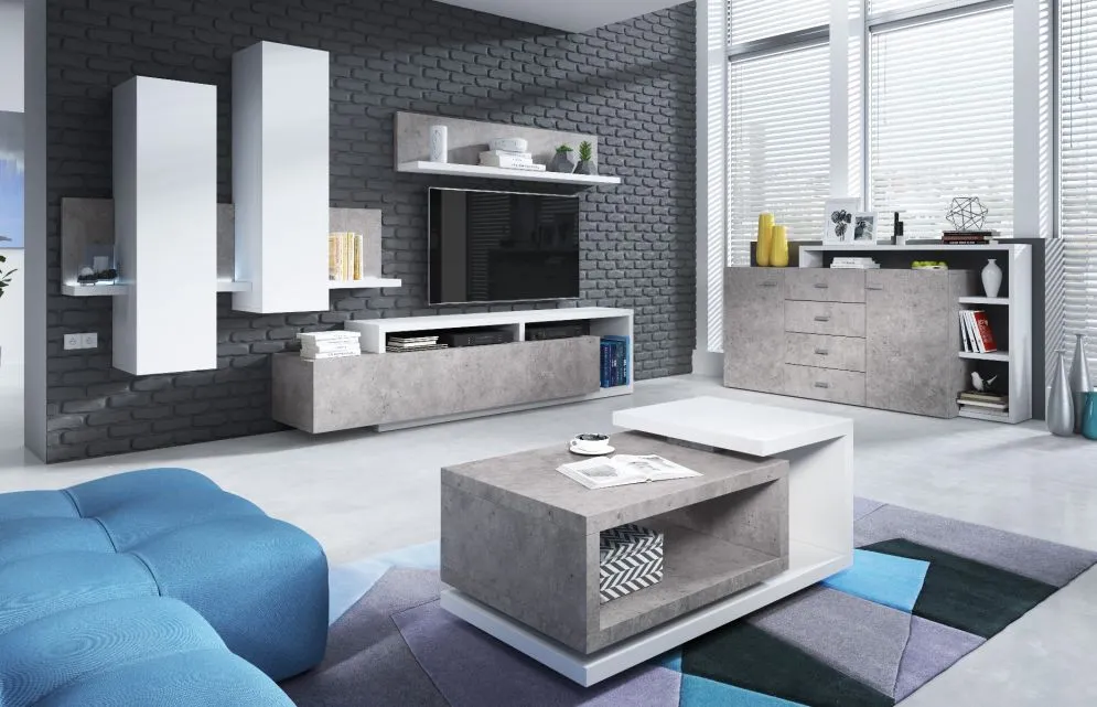 Meblościanka BOTA biała/beton colorado HELVETIA | MIRAT. w stylu LOFT kolekcja BOTA