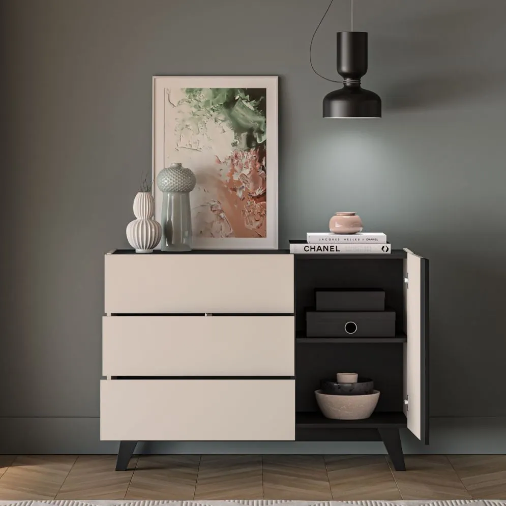 Komoda FRESHION 04 1D3S 120 kaszmirowa/czarna I sklep meblowy MIRAT.  kolekcja FRESHION