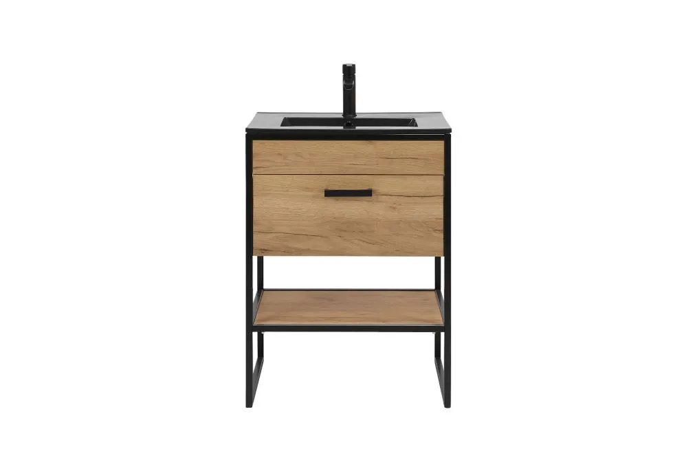 Szafka pod umywalkę BROOKLIN 60 cm dąb craft złoty stojąca | MIRAT. w stylu LOFT kolekcja BROOKLIN