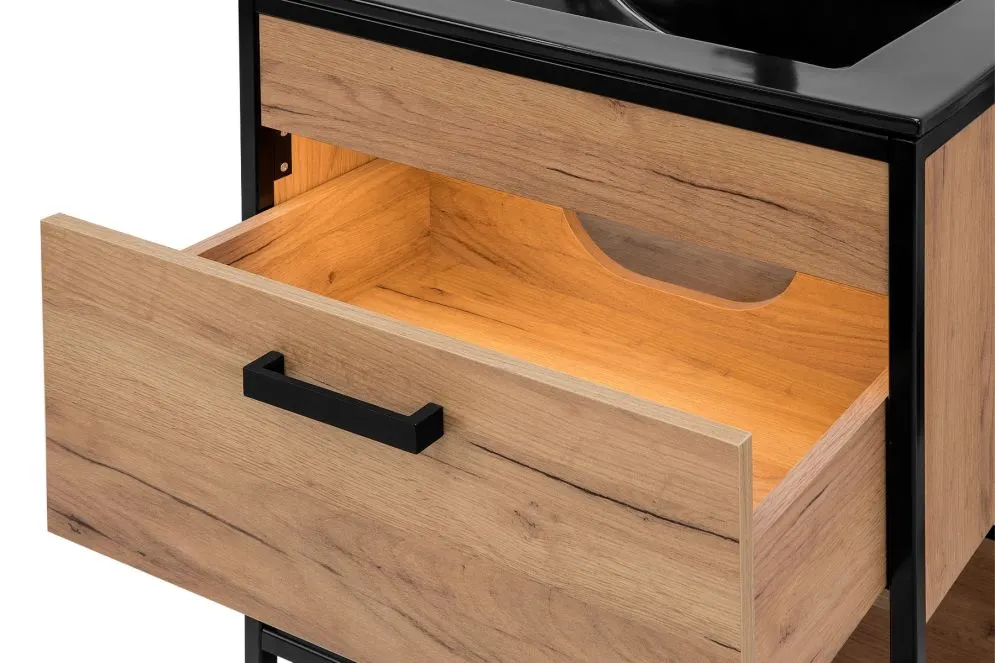 Szafka pod umywalkę BROOKLIN 60 cm dąb craft złoty stojąca | MIRAT. w stylu LOFT kolekcja BROOKLIN