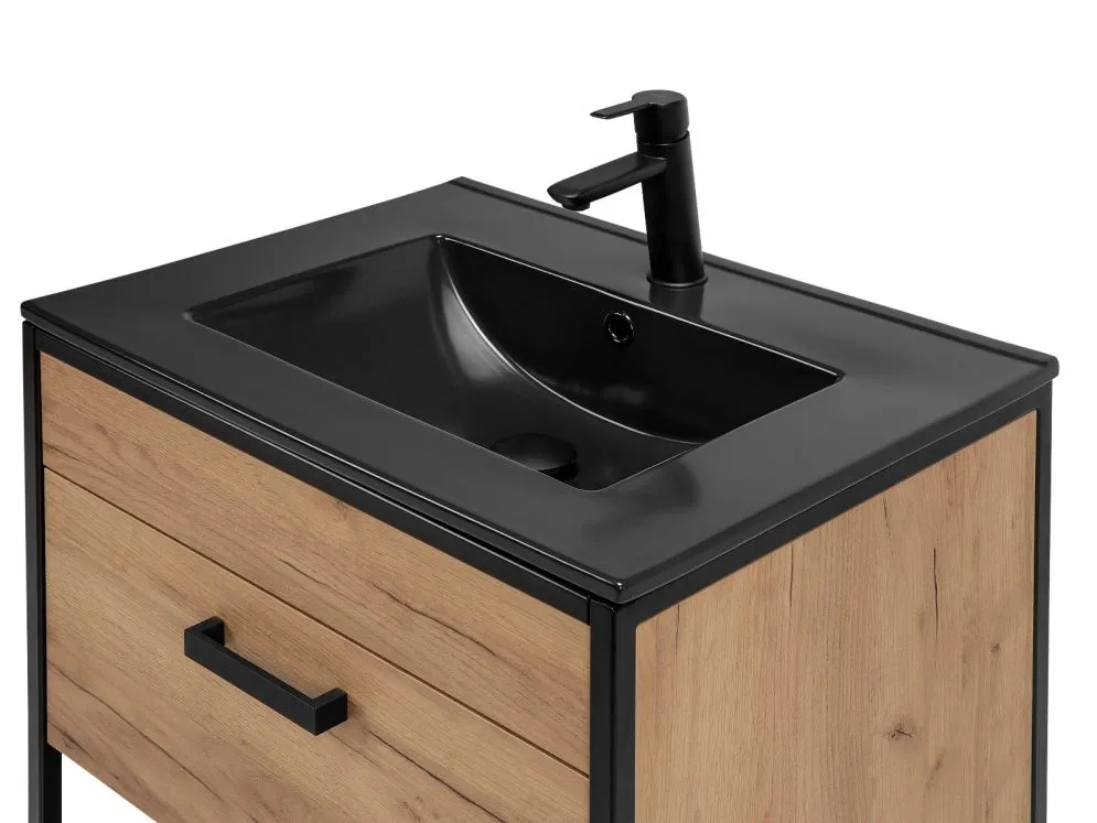 Szafka pod umywalkę BROOKLIN 60 cm dąb craft złoty stojąca | MIRAT. w stylu LOFT kolekcja BROOKLIN