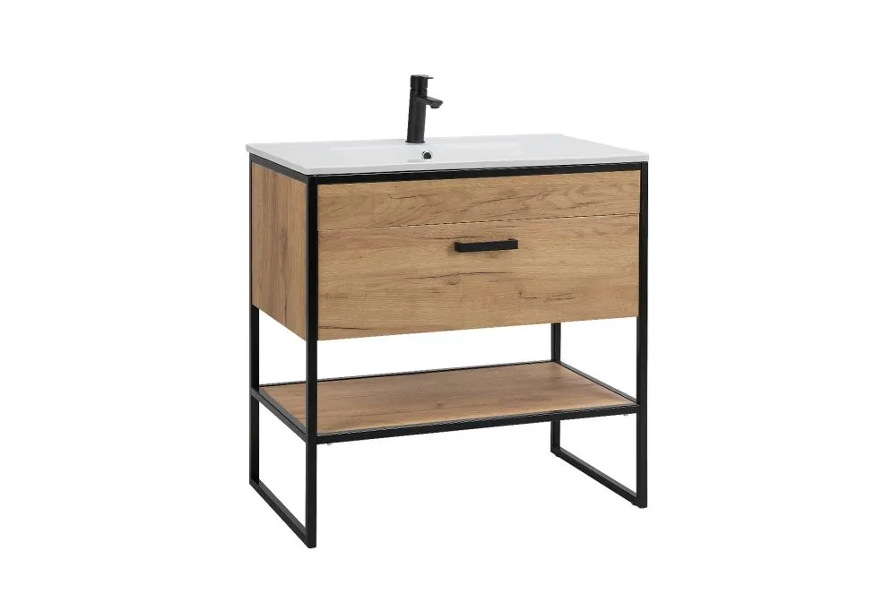 Szafka pod umywalkę BROOKLIN 80 cm dąb craft złoty stojąca szeroka loft | MIRAT. w stylu LOFT kolekcja BROOKLIN