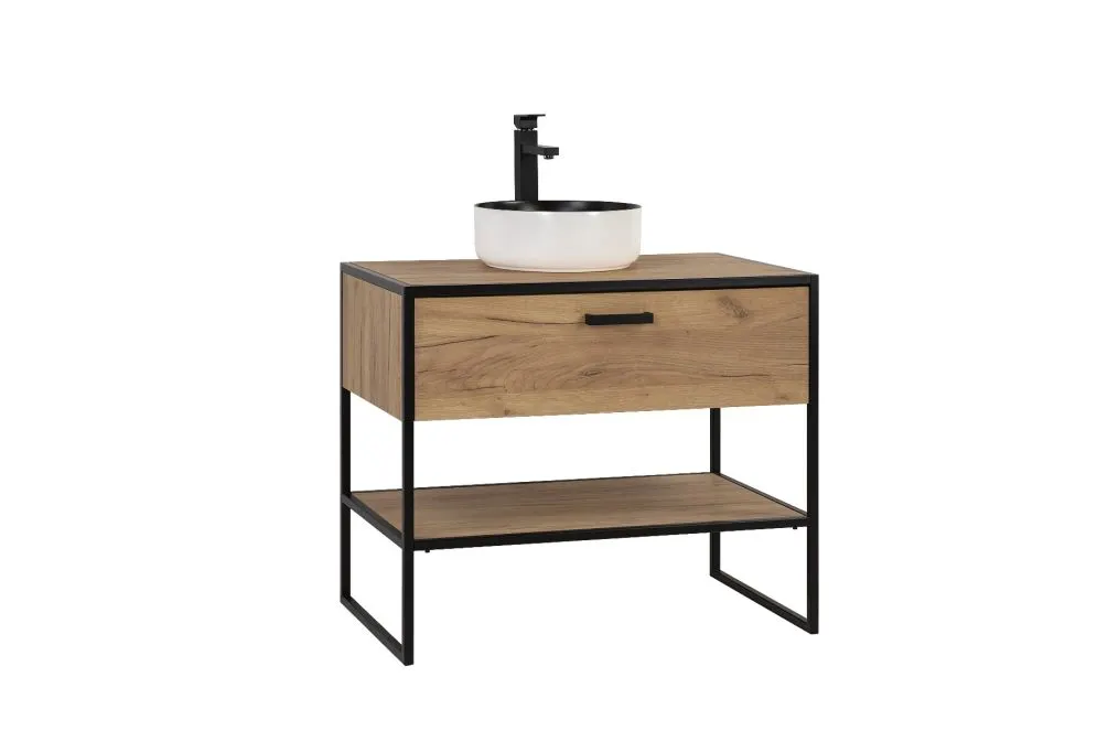 Szafka pod umywalkę nablatową BROOKLIN 90 cm dąb craft złoty stojąca | MIRAT. w stylu LOFT kolekcja BROOKLIN