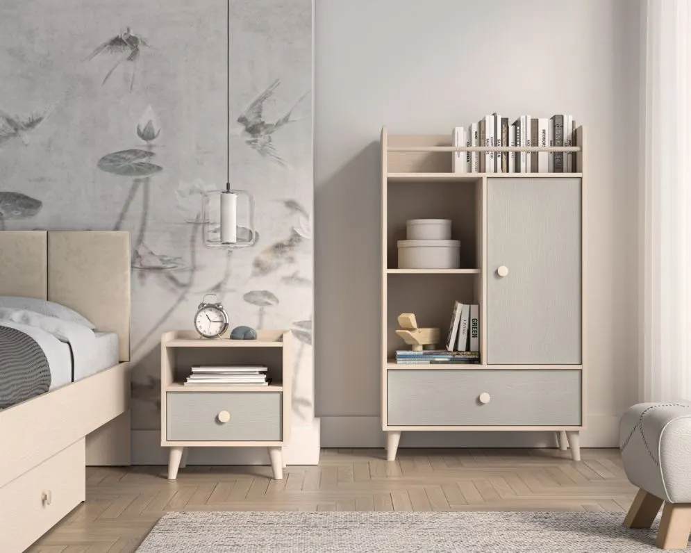 Szafka nocna dziecięca MEVEL szara I sklep meblowy MIRAT. styl PASTELE kolekcja MEVEL